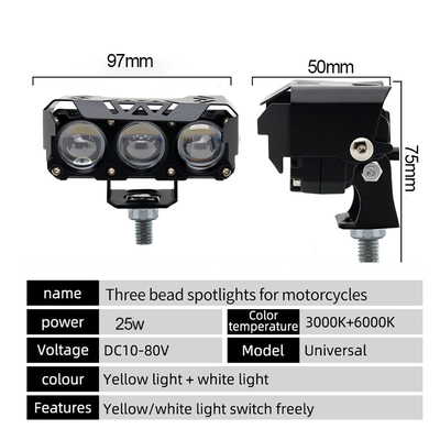 Tre occhi luci di moto LED luce di testa vicino giallo bianco lontano luce ausiliaria