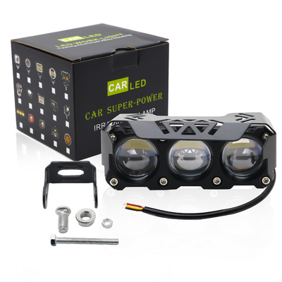 Tre occhi luci di moto LED luce di testa vicino giallo bianco lontano luce ausiliaria