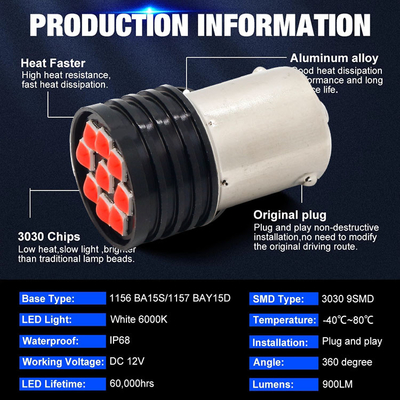 1157 BAY15D LED P21/5W 1156 BA15S P21W Lampade a LED 9 SMD 3030 R5W R10W Car Reverse Light Brake Tail Lamp