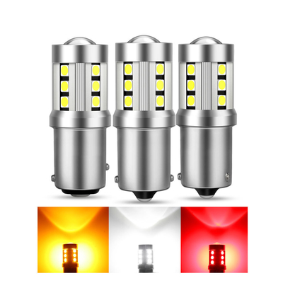 Luci di segnale di svolta per auto a LED universale bianca 1156 1157 3030 15SMD lampadina a LED bianca gialla Canbus targa interna LED