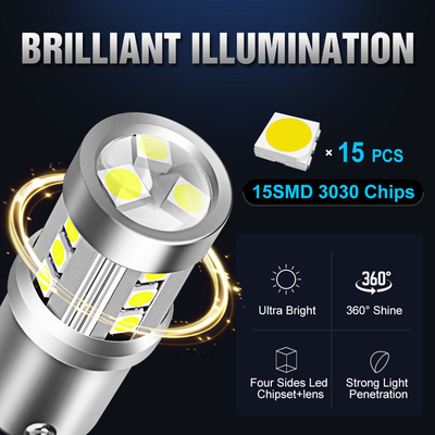 Luci di segnale di svolta per auto a LED universale bianca 1156 1157 3030 15SMD lampadina a LED bianca gialla Canbus targa interna LED
