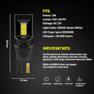 Lampade a LED a 360 gradi T10 194 168 147 W5W 3030 Lampade a LED per interni di auto