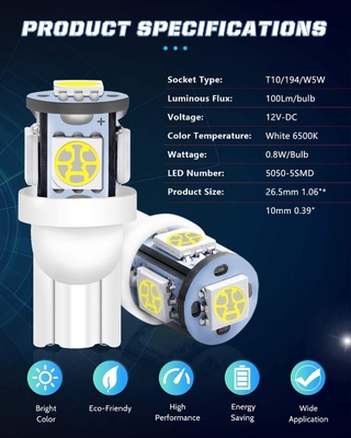 194 lampadine automobilistiche del LED 6500K incuneano T10 SMD 5050 scheggia