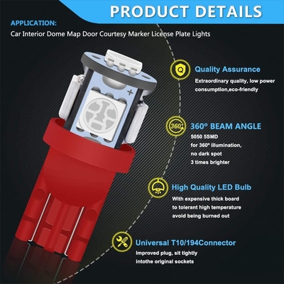 194 lampadine automobilistiche del LED 6500K incuneano T10 SMD 5050 scheggia