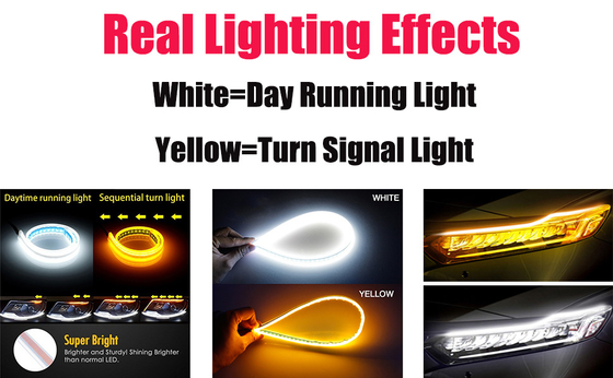 Luci correnti di giorno scorrenti di Drl del silicone di Antivari 45CM 17,7» bande a tubo di Amber Flexible LED di bianco
